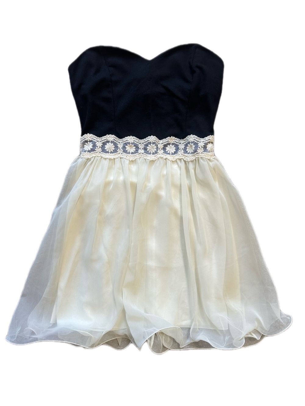 NWT Paprika Black & Cream Strapless Sweetheart Mini Dress Size M